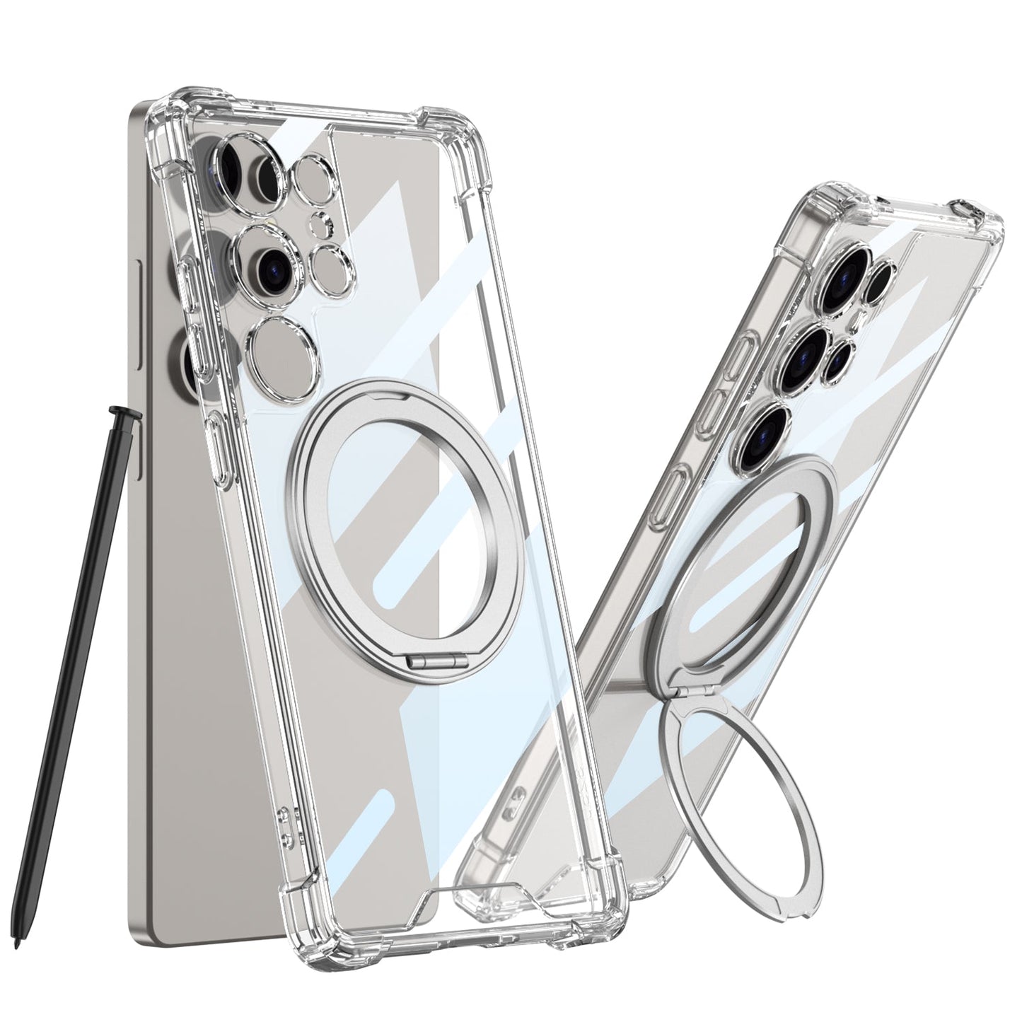 Magnetic 360° Rotating Metal Stand 4-Corners Anti-Drop Case for Galaxy S23 Ultra