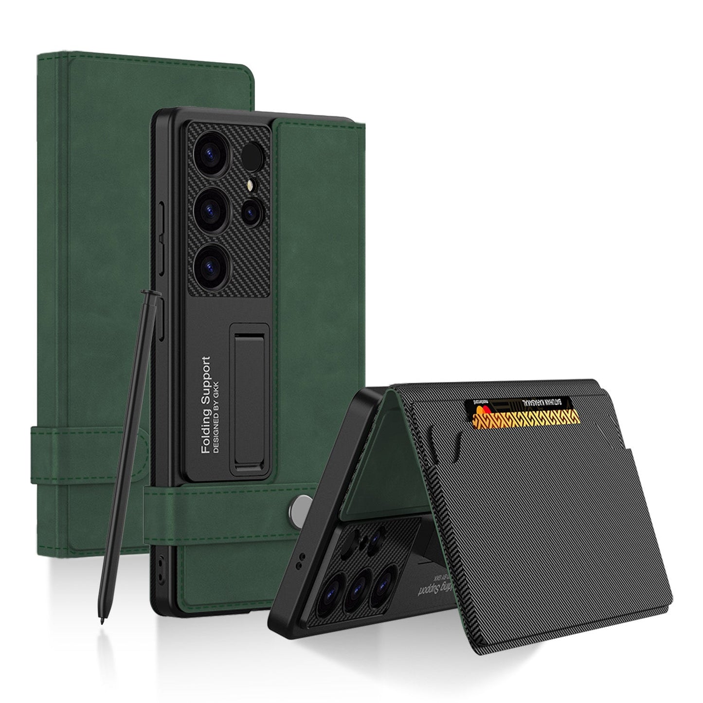 Leather Wallet Case with Magnetic Buckle Strap for Galaxy S24 Ultra