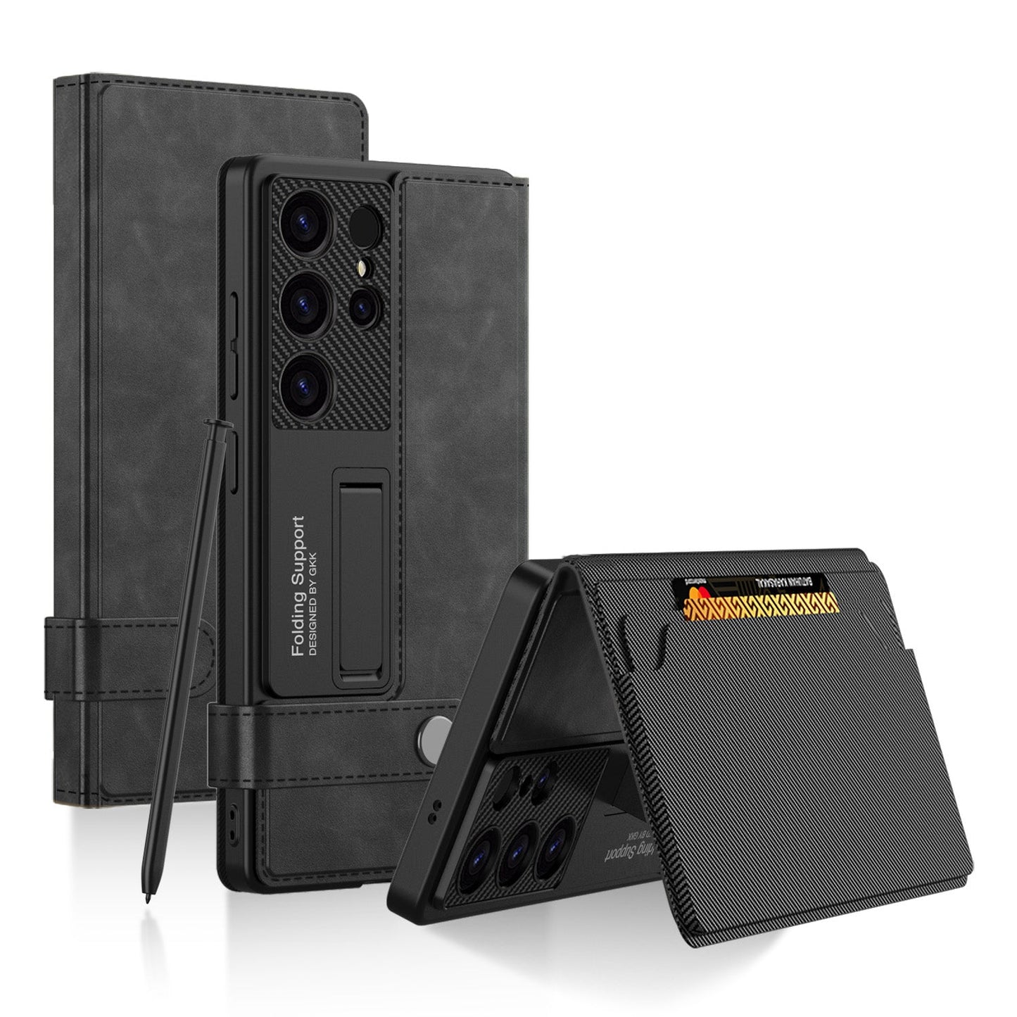 Leather Wallet Case with Magnetic Buckle Strap for Galaxy S24 Ultra