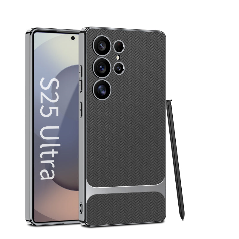 Wood Grain Spliced Leather Case for Galaxy S25 Ultra