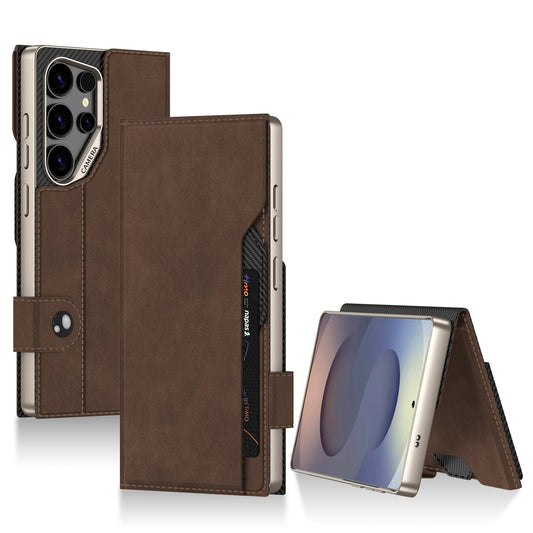 Premium Leather Wallet Card Holder Case with Magnetic Flap Button for Galaxy S23 Ultra