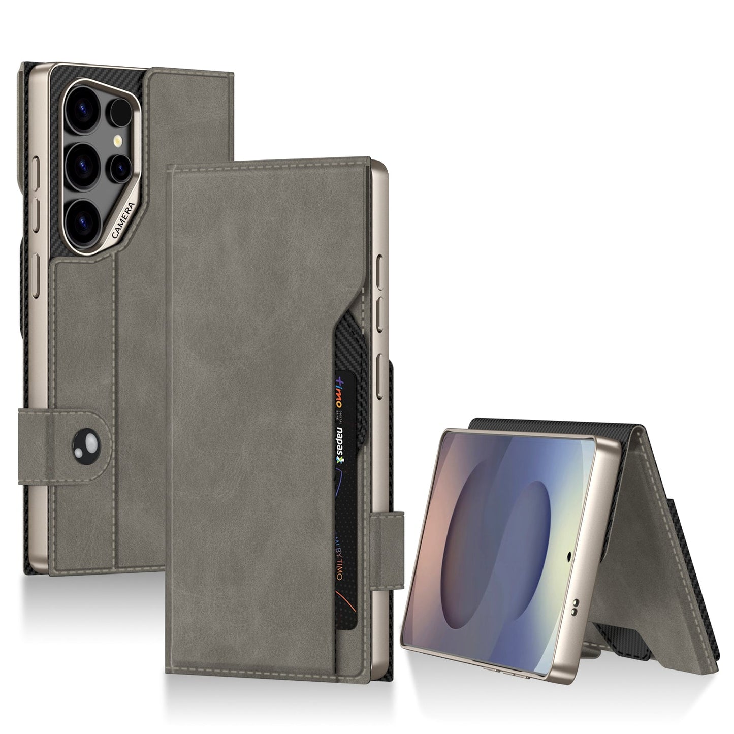Premium Leather Wallet Card Holder Case with Magnetic Flap Button for Galaxy S23 Ultra