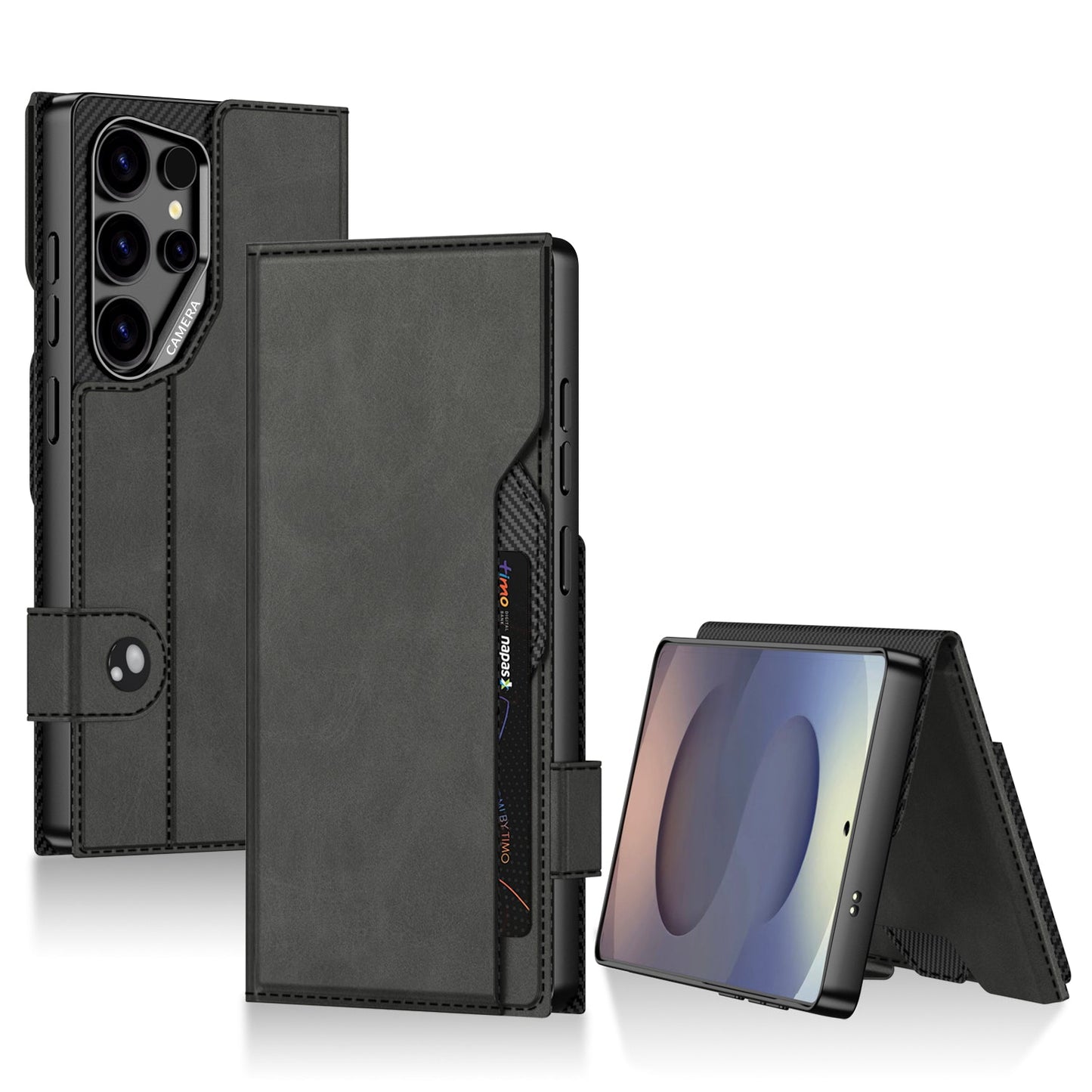 Premium Leather Wallet Card Holder Case with Magnetic Flap Button for Galaxy S23 Ultra