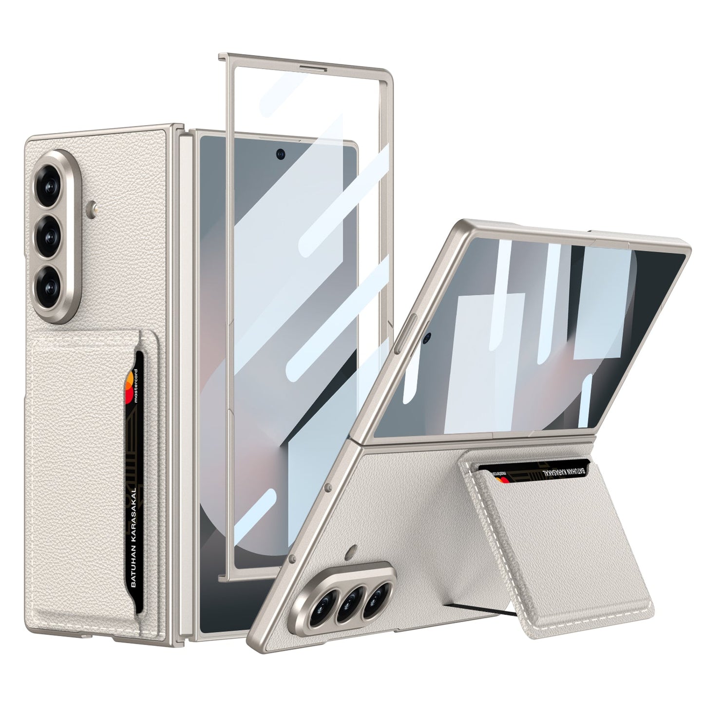 Card Bag Holder Tempered Film Integrated Leather Case for Galaxy Z Fold5