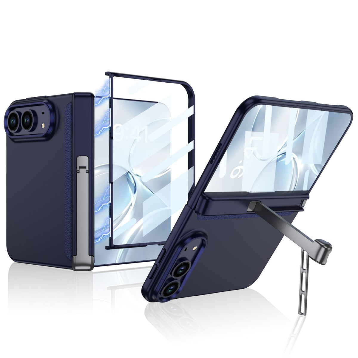 iPhone Duo - Magnetic Hinge Protection Business Cover Built-in Tempered Glass Film & Tri?Fold Side Kickstand