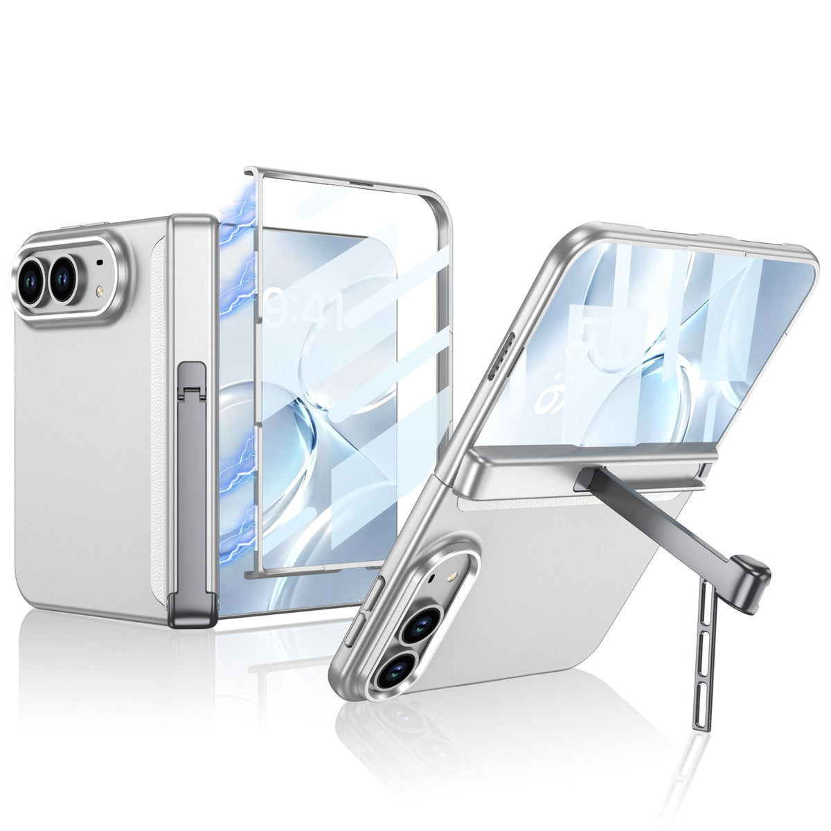 iPhone Duo - Magnetic Hinge Protection Business Cover Built-in Tempered Glass Film & Tri?Fold Side Kickstand