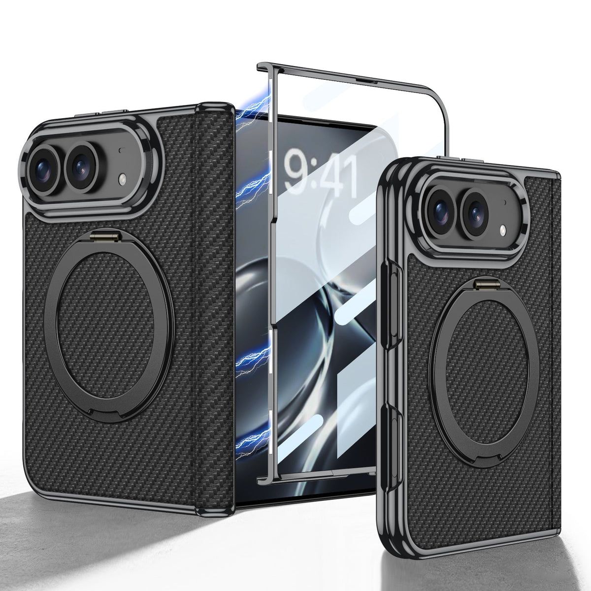 iPhone Duo - Golden Plating Leather Cover Built-in Tempered Glass Screen & Magnetic Bracket