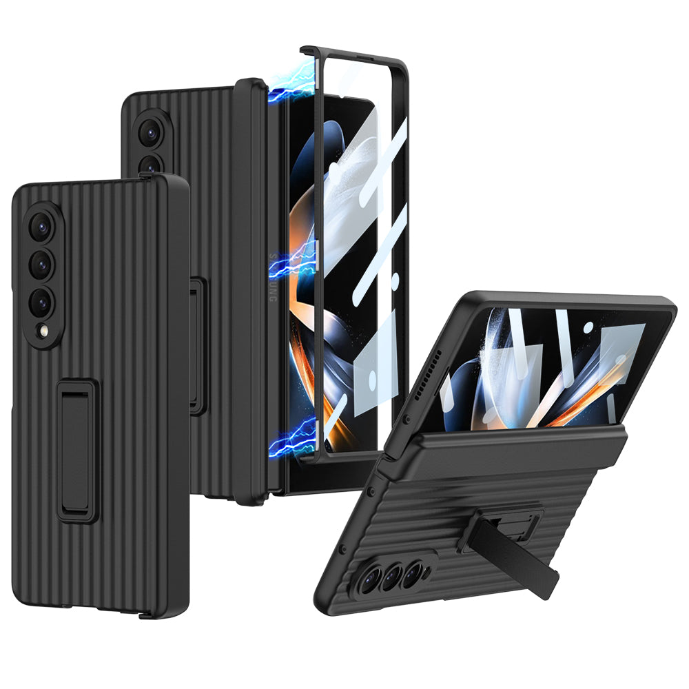 All inclusive Hinge Suitcase Metal Stand Tempered Film Case for Galaxy Z Fold4