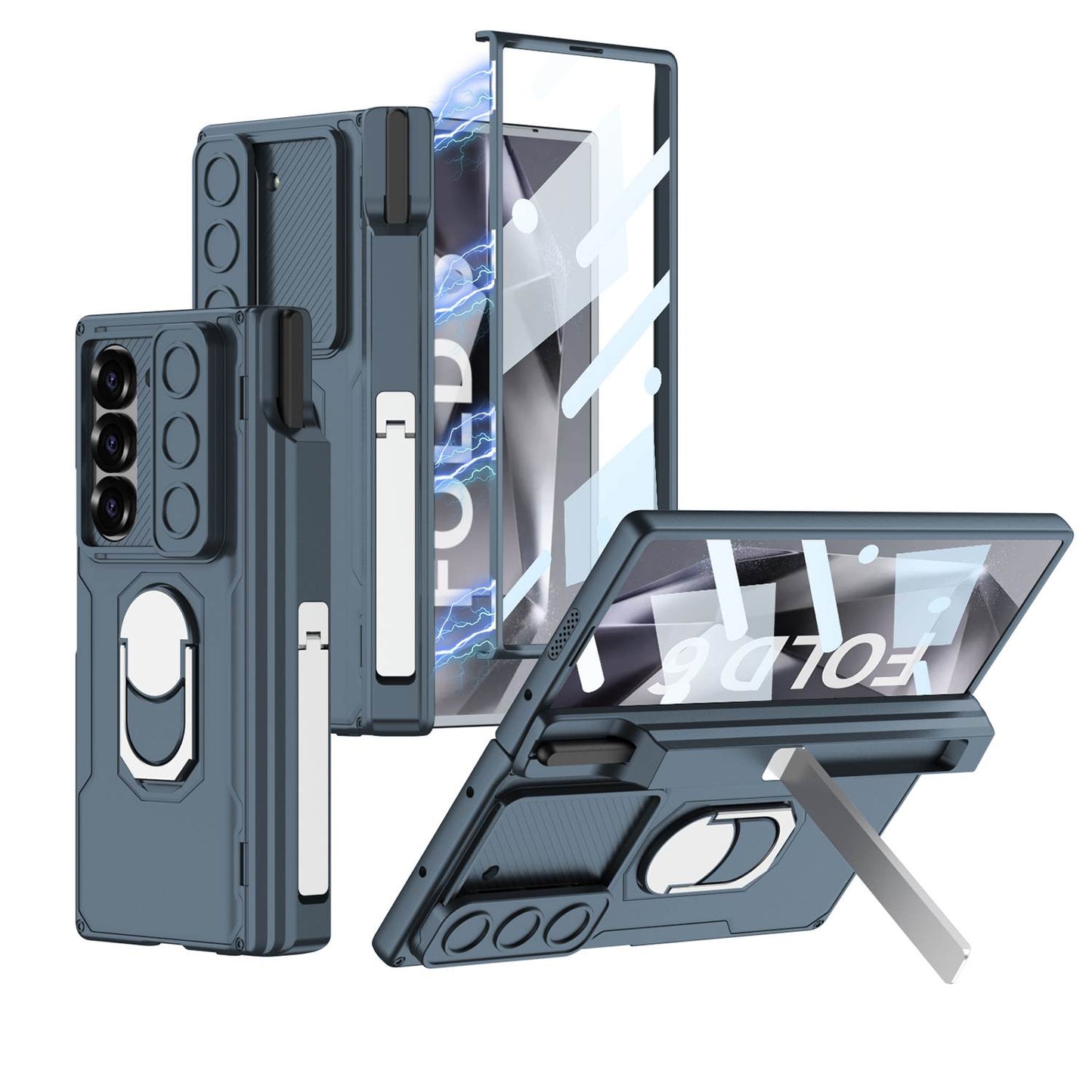 Magnetic Hinge Ring Bracket S Pen Slot Integrated Screen Glass Armor Case for Galaxy Z Fold6