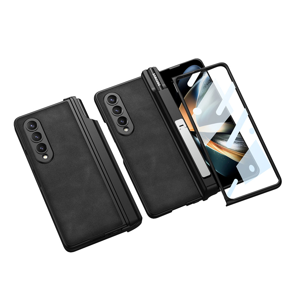 Premium Leather Metal Stand Back Screen Protector Samsung Galaxy Z Fold4 Case