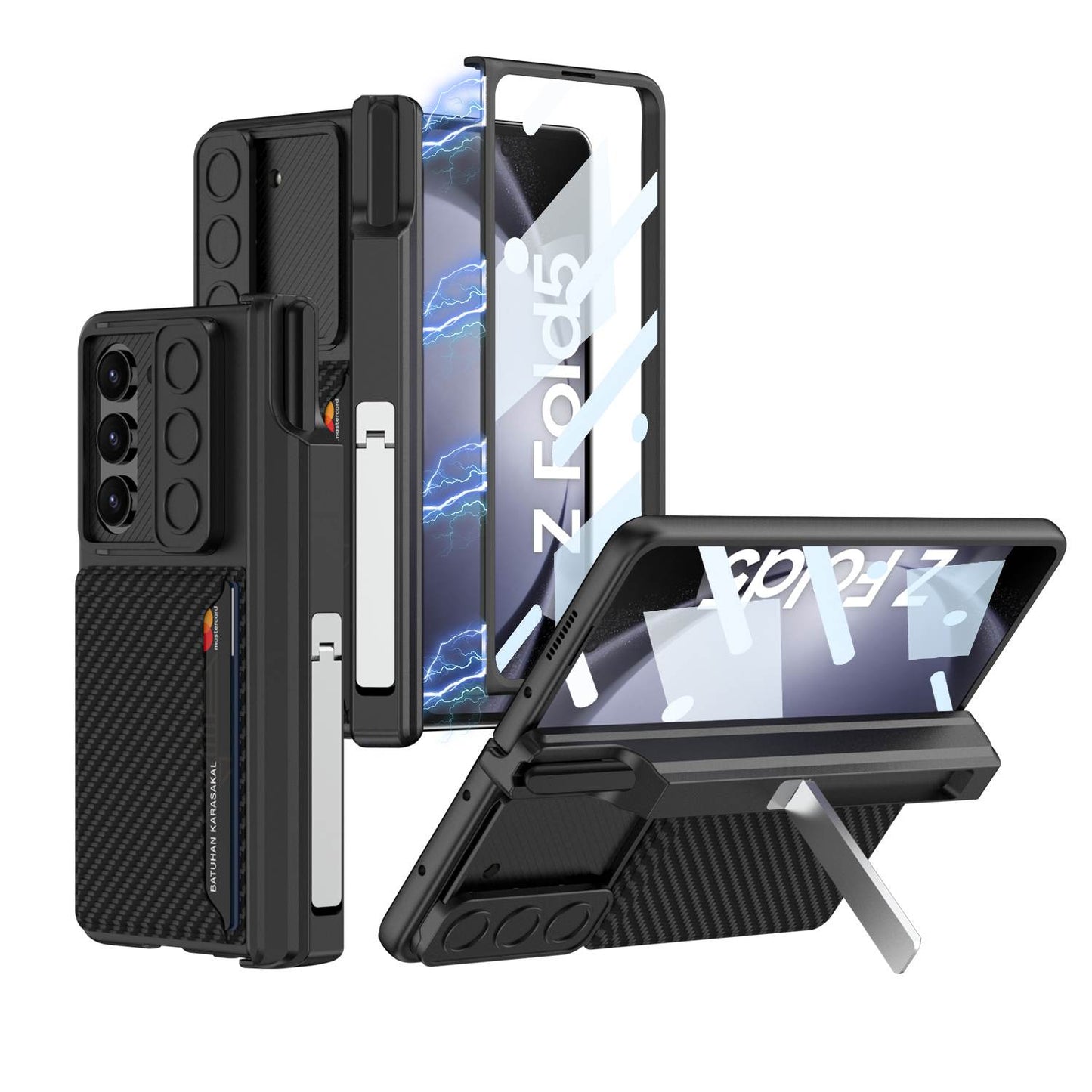 Magnetic Hinge Card Bag Holder S Pen Slot Integrated Screen Glass Leather Case for Galaxy Z Fold6