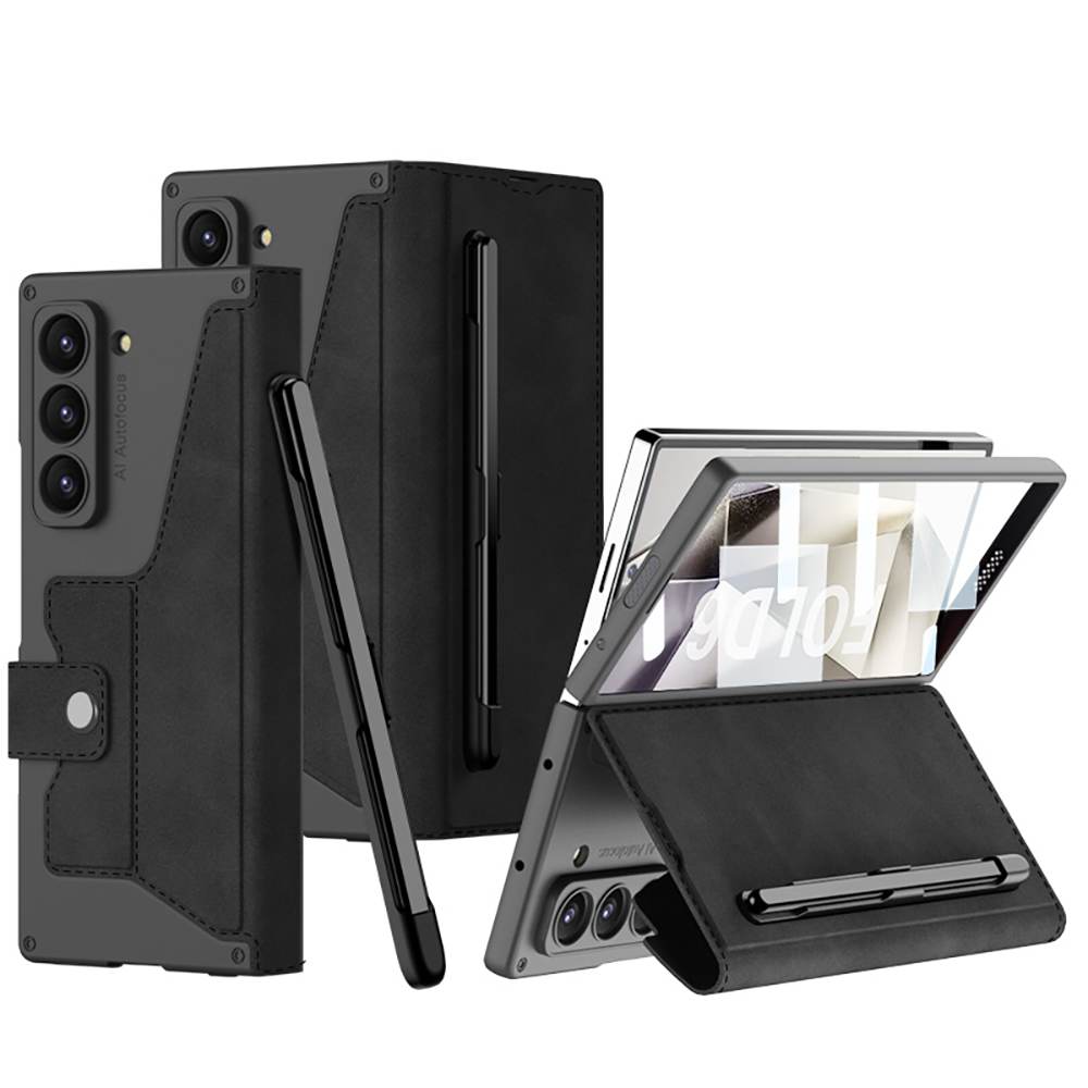 Magnetic Buckle Armor Leather Wallet Bracket S Pen Slot Integrated Film Case for Galaxy Z Fold6