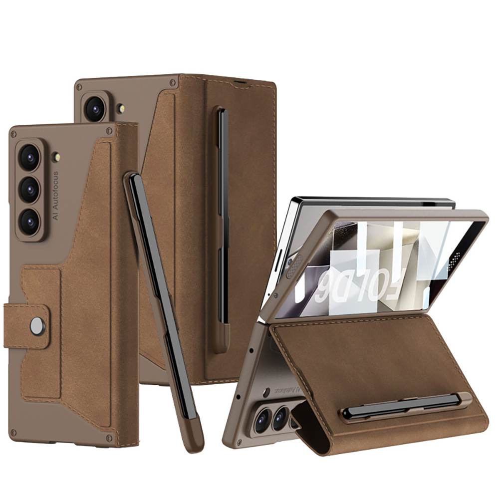 Magnetic Buckle Armor Leather Wallet Bracket S Pen Slot Integrated Film Case for Galaxy Z Fold6