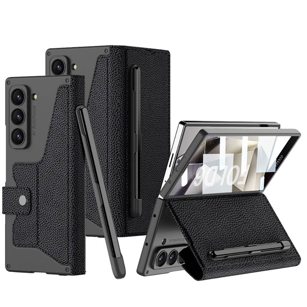 Magnetic Buckle Armor Leather Wallet Bracket S Pen Slot Integrated Film Case for Galaxy Z Fold6