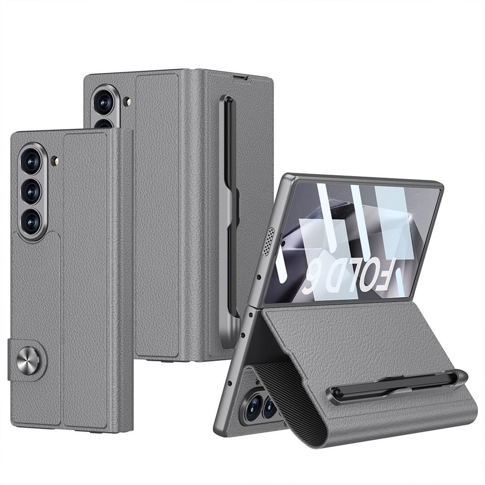 Magnetic Buckle Bracket S Pen Slot Integrated Film Leather Wallet Case for Galaxy Z Fold6