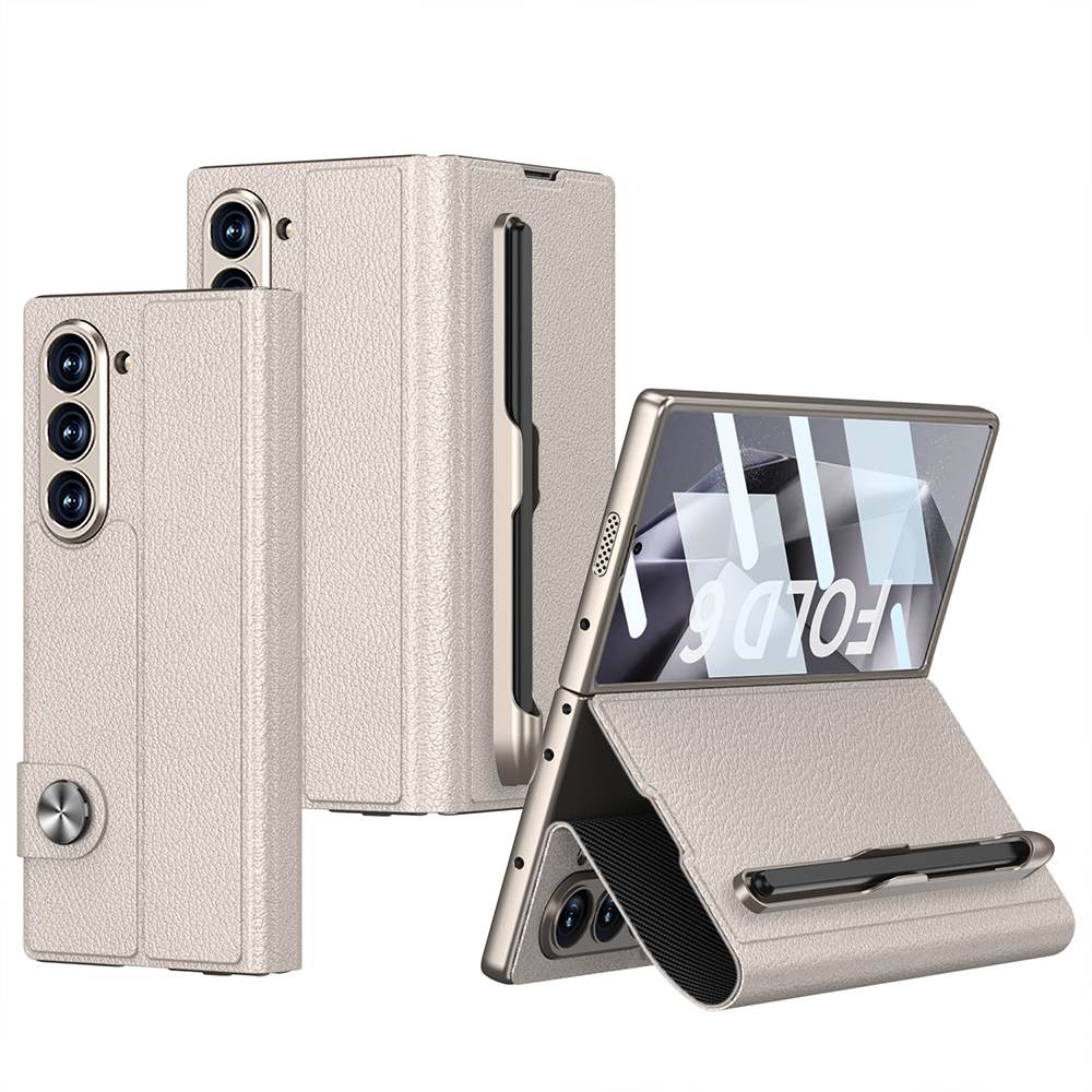 Magnetic Buckle Bracket S Pen Slot Integrated Film Leather Wallet Case for Galaxy Z Fold6