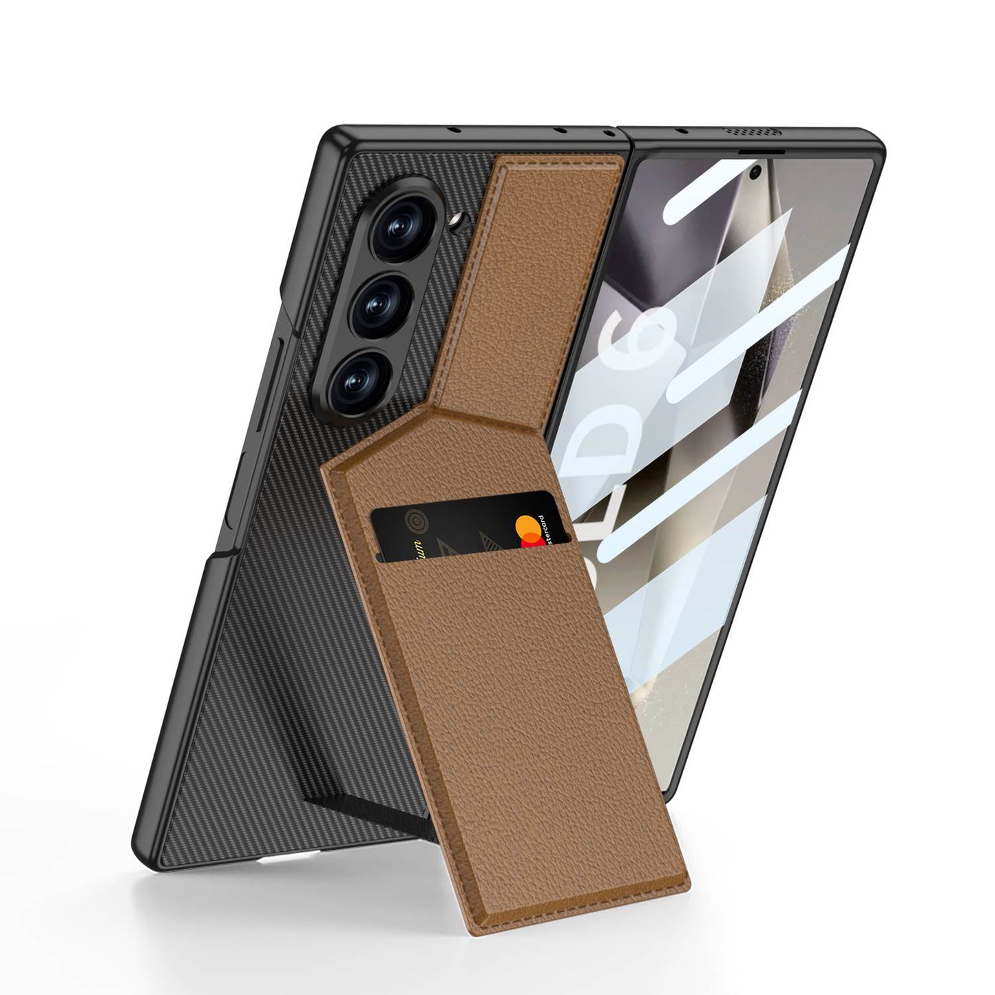 Leather Magnetic Card Bag Holder Case with Integrated Screen Protector Film for Galaxy Z Fold6