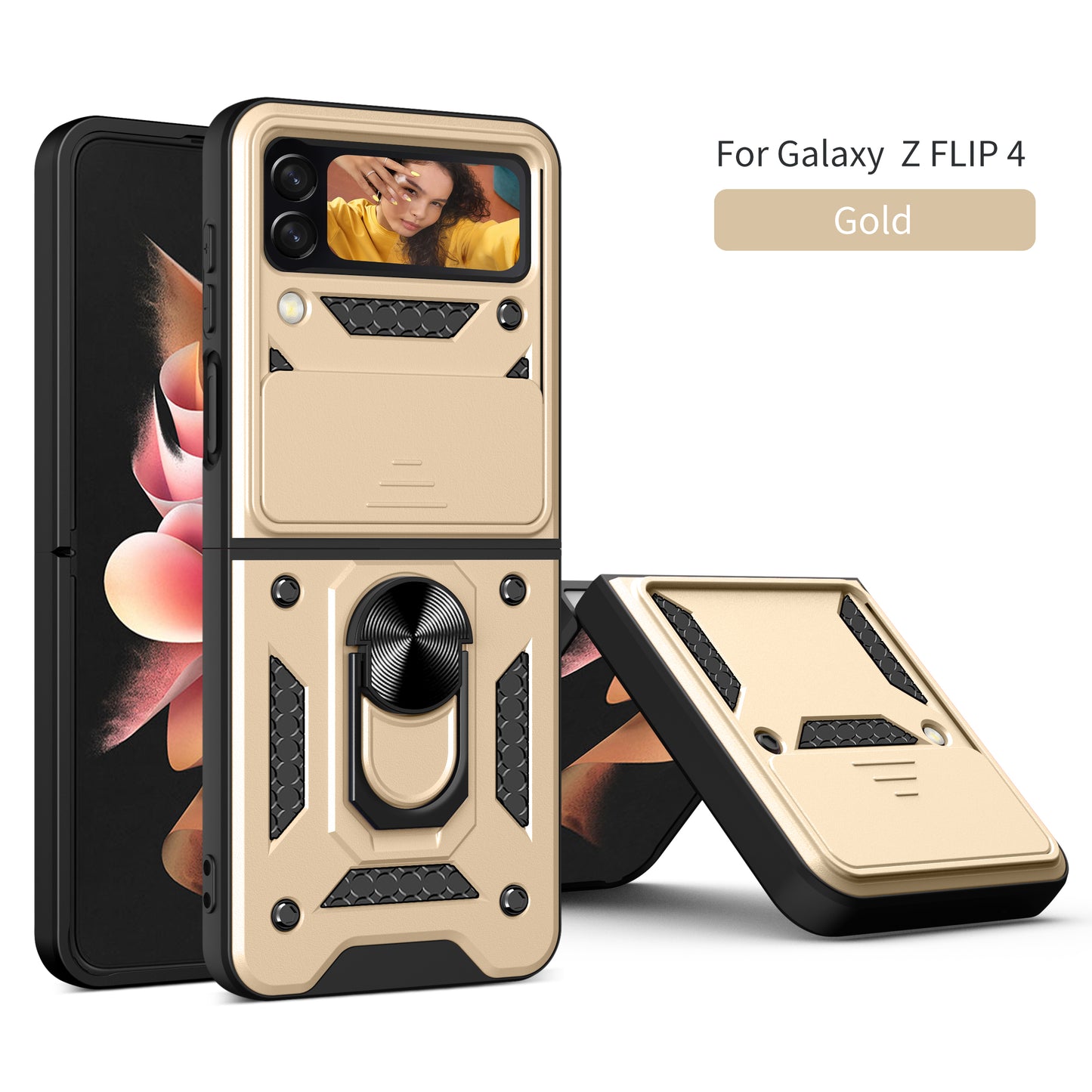 Drop Tested Cover with Magnetic Kickstand Car Mount Protective Case for Galaxy Z Flip4