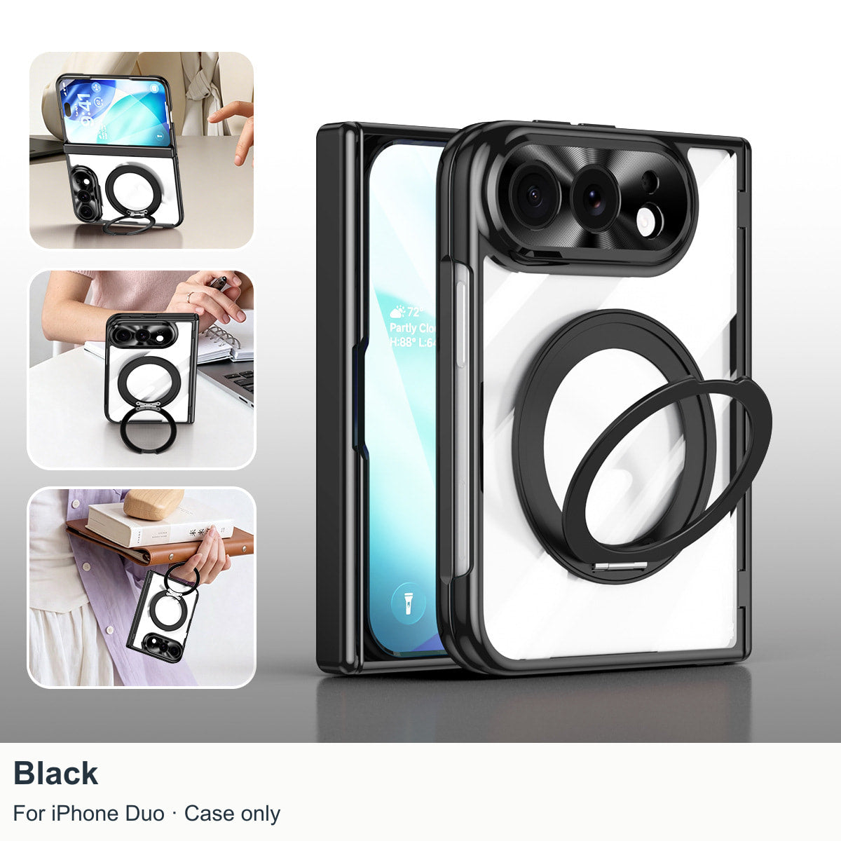 iPhone Duo | Clear Magnetic Case with 360?? Ring Stand & Glass Front
