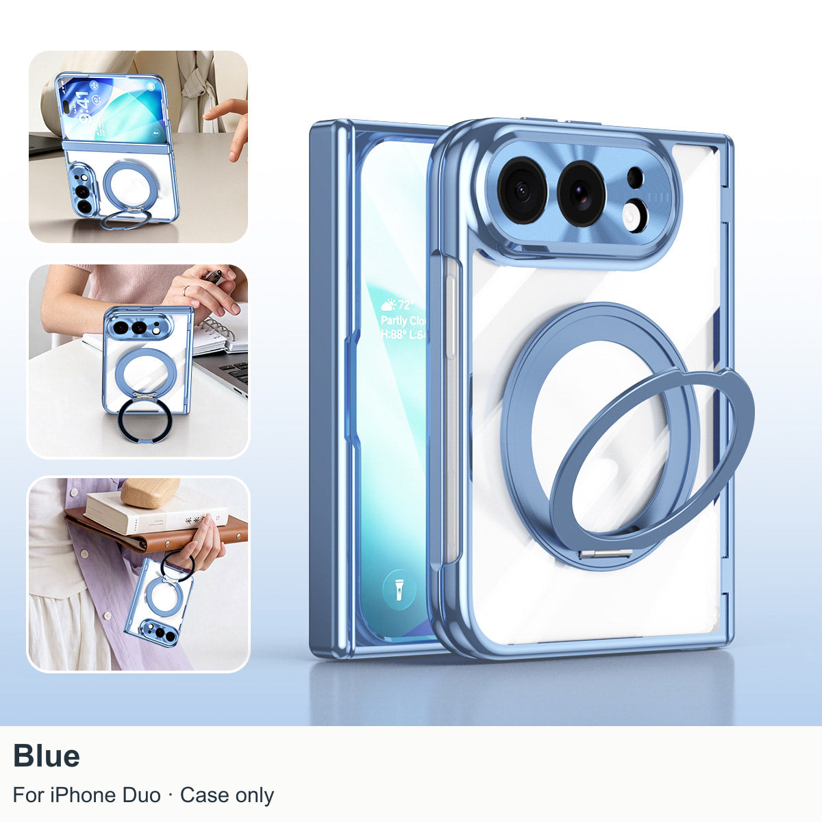 iPhone Duo | Clear Magnetic Case with 360?? Ring Stand & Glass Front