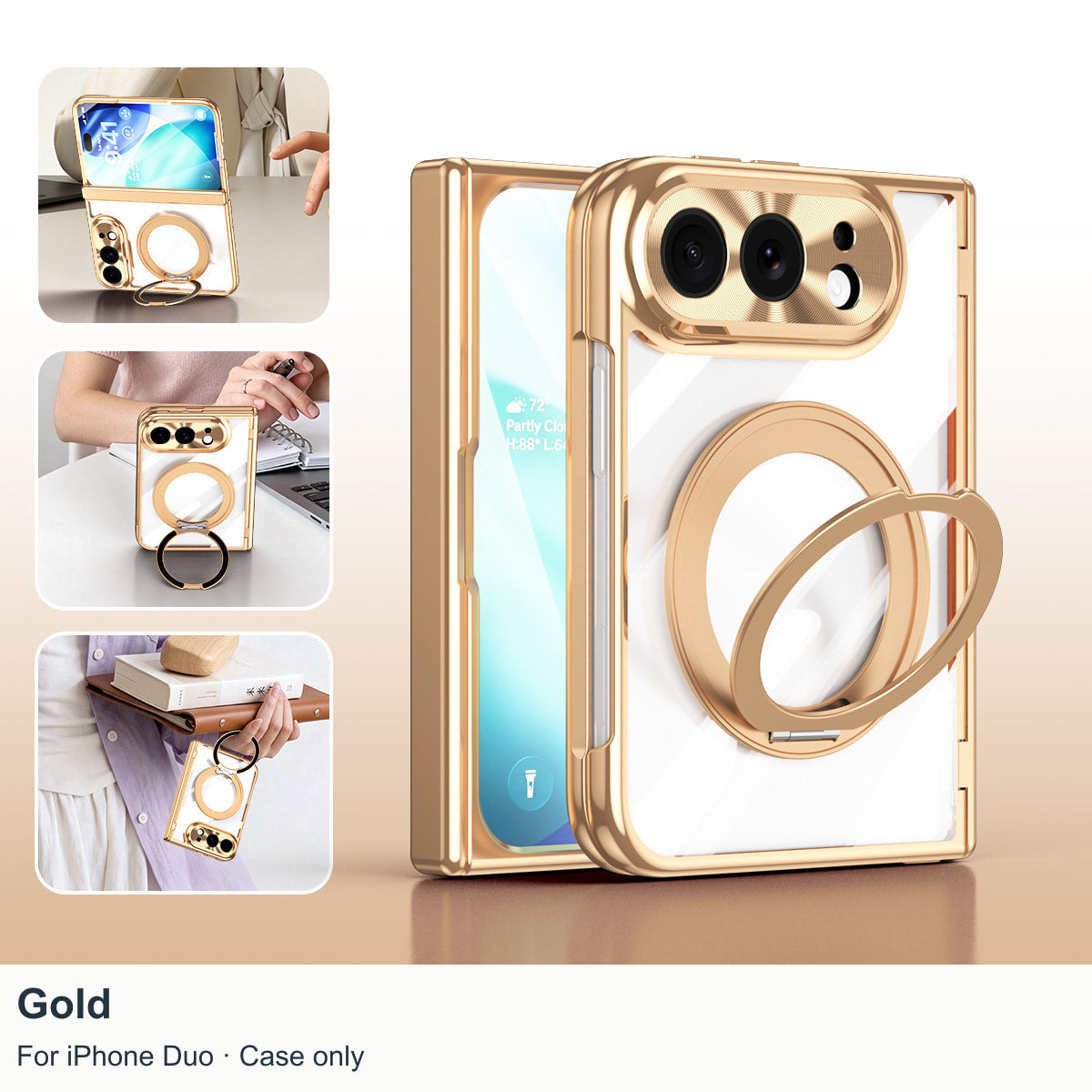 iPhone Duo | Clear Magnetic Case with 360?? Ring Stand & Glass Front