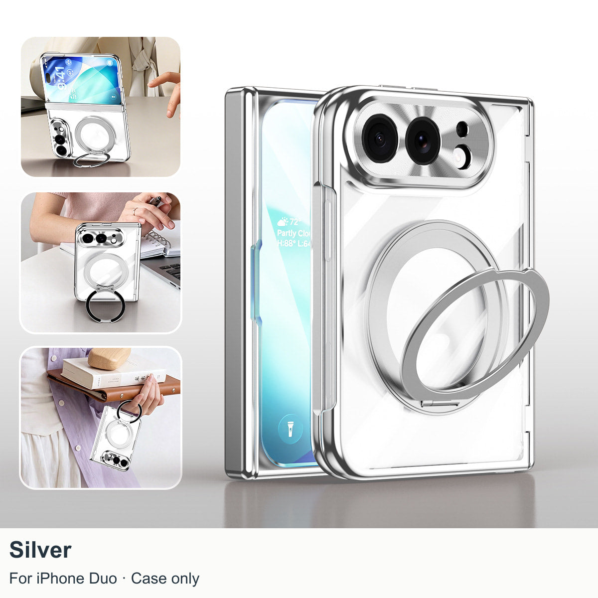 iPhone Duo | Clear Magnetic Case with 360?? Ring Stand & Glass Front
