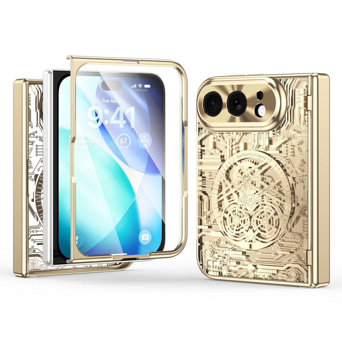 iPhone Duo | Mechanical-Pattern Case Built-in Tempered Glass Film & Hinge Protection