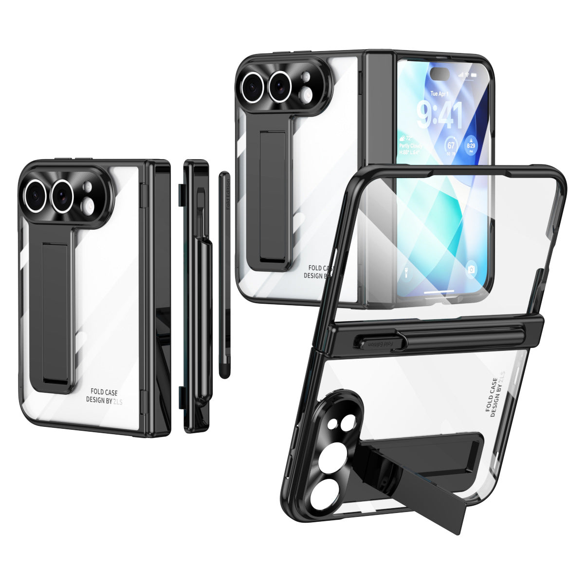 iPhone Duo | Golden Plating Clear Phone Case Built-in Tempered Glass Film & Magnetic Hinge & Stylus