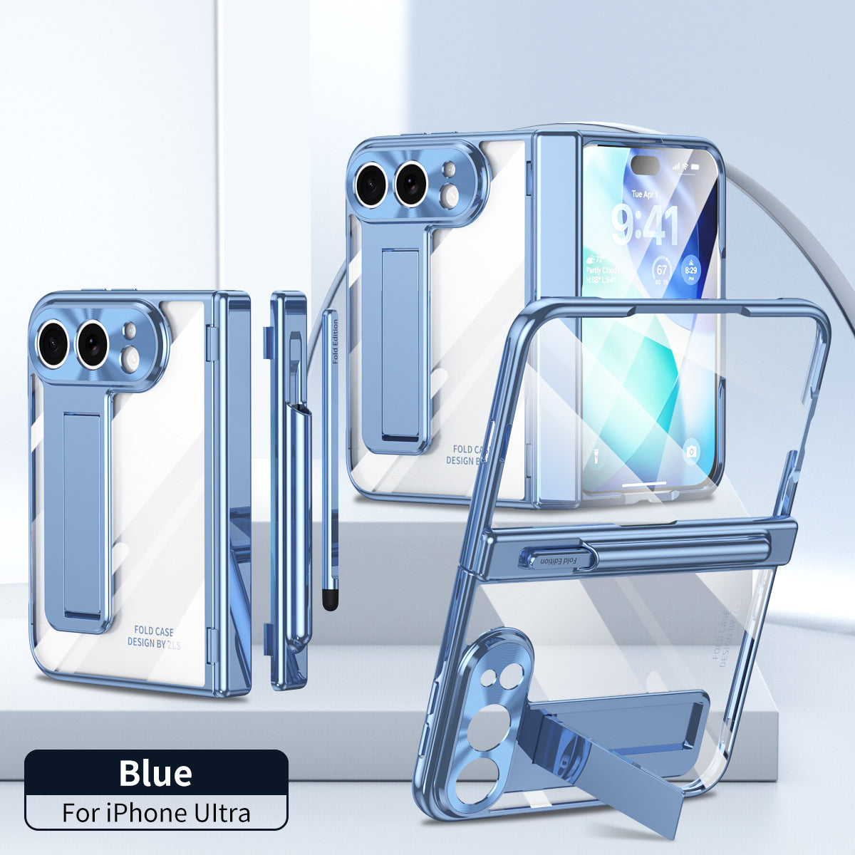 iPhone Duo | Golden Plating Clear Phone Case Built-in Tempered Glass Film & Magnetic Hinge & Stylus