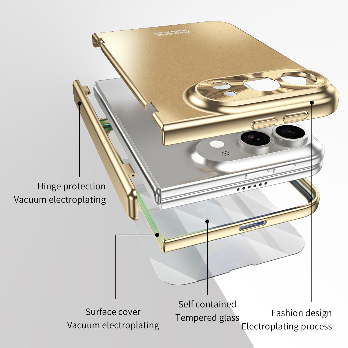 iPhone Duo | Smooth Electroplated Case with Hinge Protection & Tempered Glass