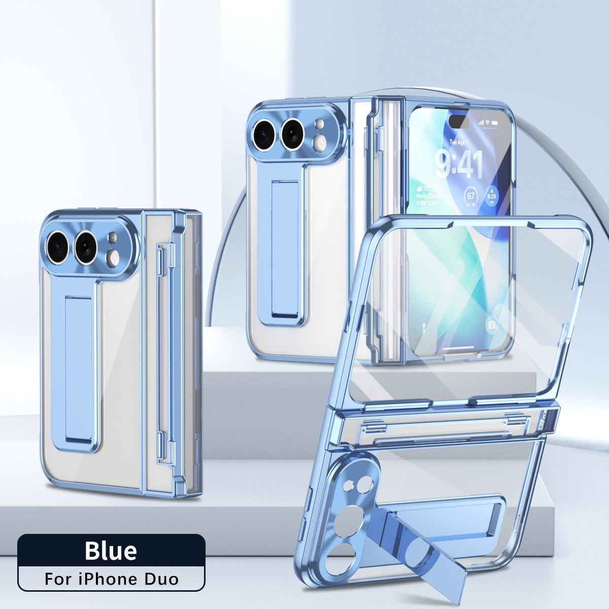 iPhone Duo | Clear Case with Hidden Kickstand, Hinge Protection & Glass Front