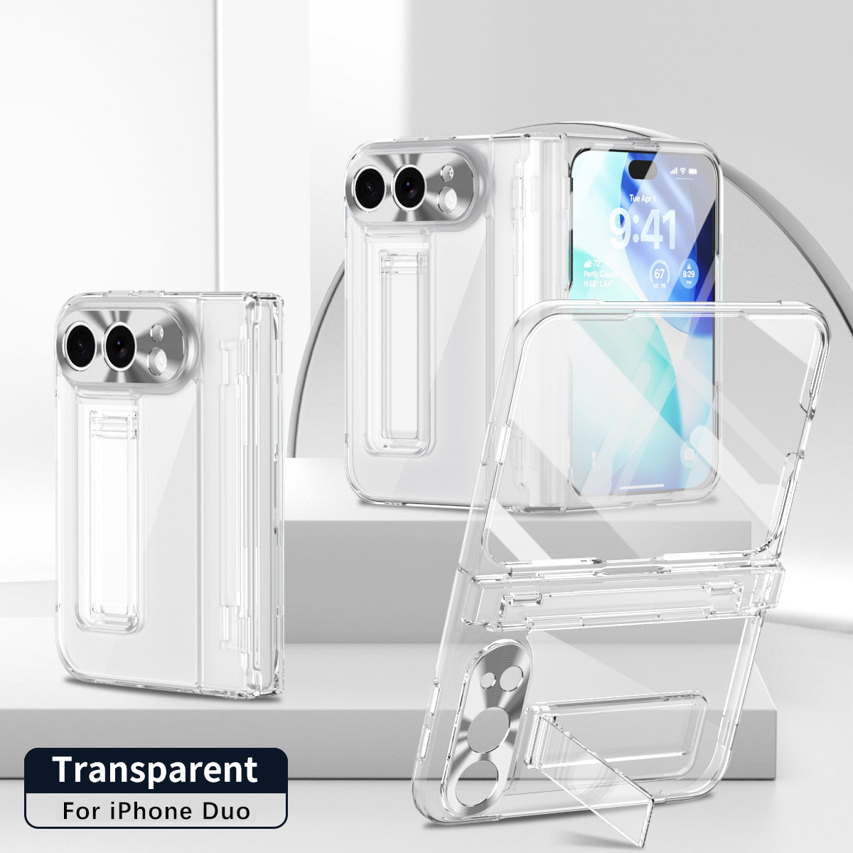 iPhone Duo | Clear Case with Hidden Kickstand, Hinge Protection & Glass Front