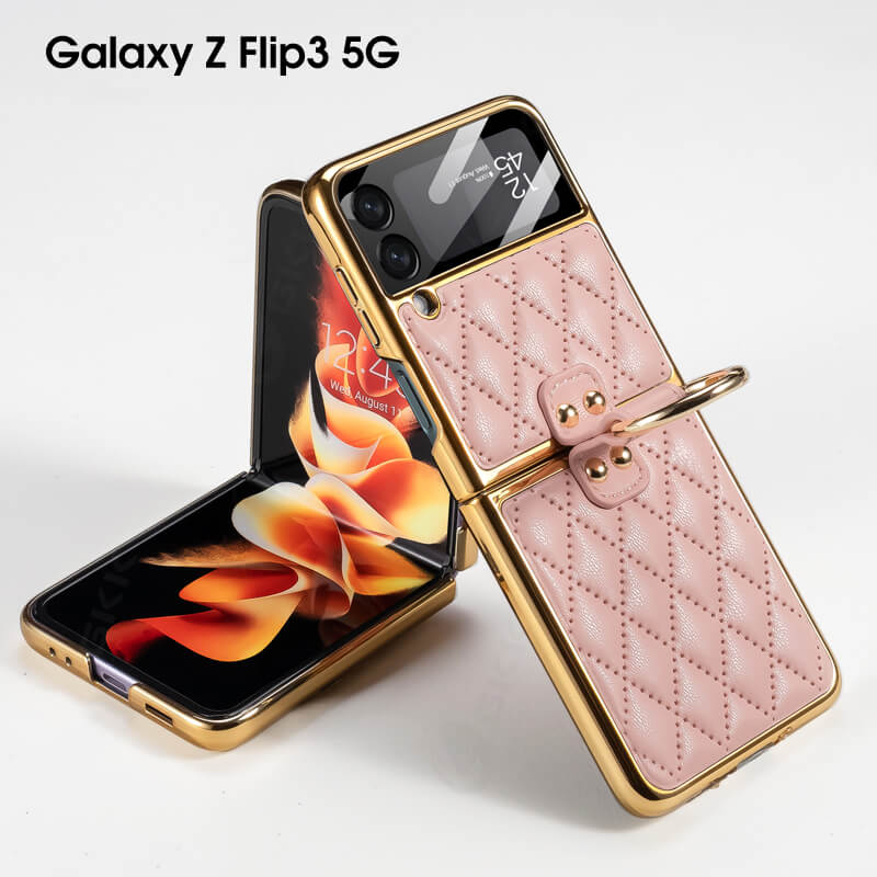 Luxury Leather Electroplating Diamond Protective Cover For Samsung Galaxy Z Flip 3 5G - GiftJupiter