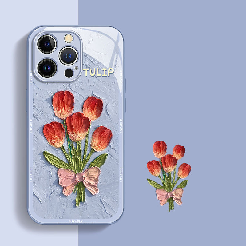Oil Painting Tulip Liquid Glass iPhone Case