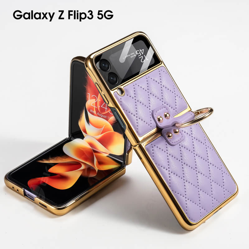 Luxury Leather Electroplating Diamond Protective Cover For Samsung Galaxy Z Flip4 Flip3 5G