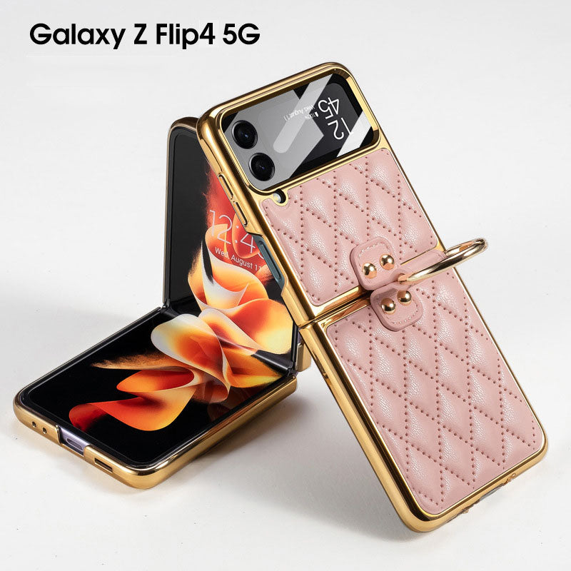 Luxury Leather Electroplating Diamond Protective Cover For Samsung Galaxy Z Flip4 Flip3 5G