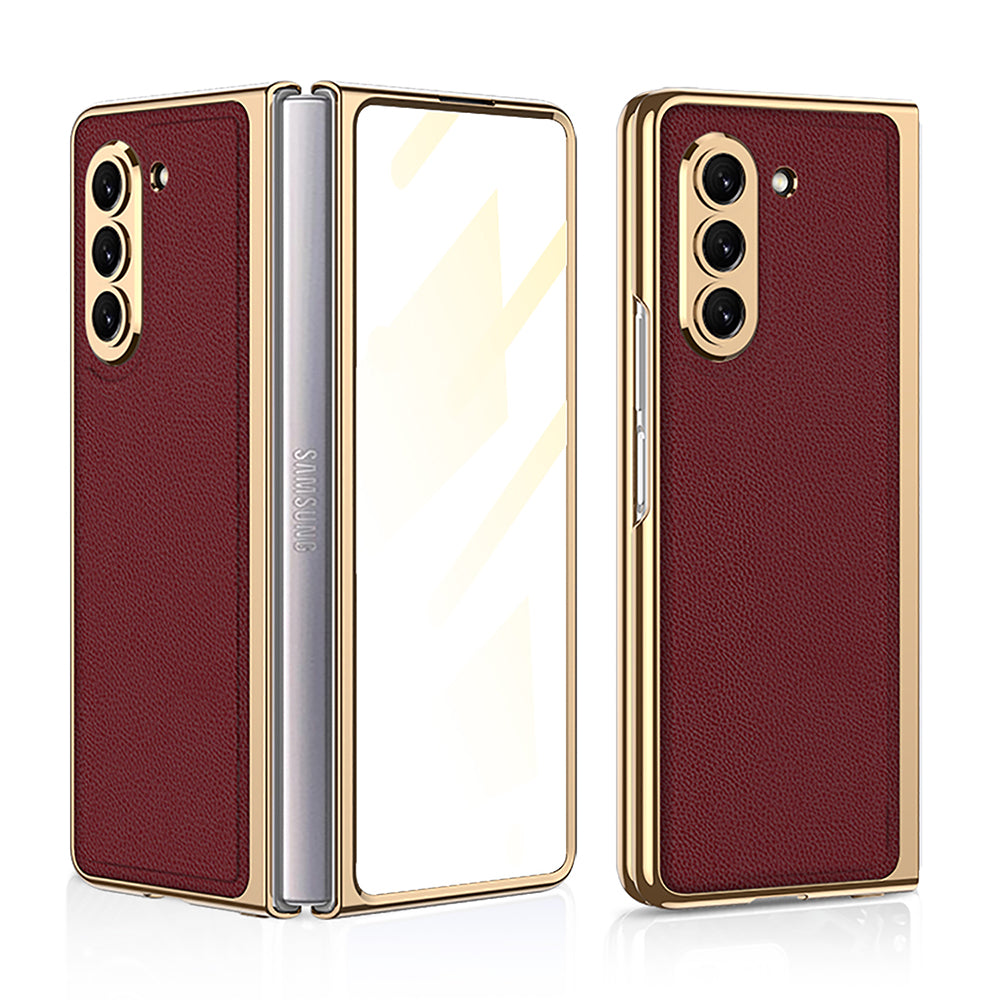 Electroplated Leather Cover with Film for Samsung Galaxy Z Fold5 / Fold4 / Fold3 / Fold2