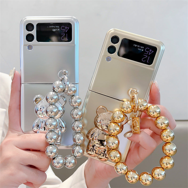 Solid Color Electroplated Bear Stand For Samsung Galaxy Z Flip3/4 Case